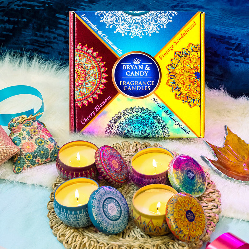 Cherry Blossom,Vintage Sandalwood,Neroli & Honeycomb,Lavender & Chamomile Candle 100 GM (Pack of 4) Bryan & Candy