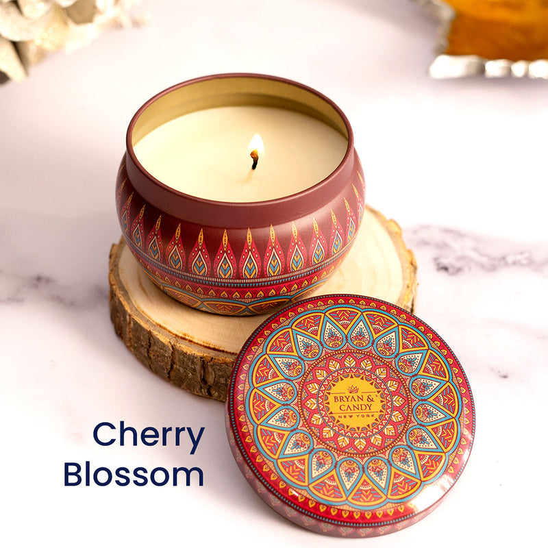 Cherry Blossom,Vintage Sandalwood,Neroli & Honeycomb,Lavender & Chamomile Candle 100 GM (Pack of 4) Bryan & Candy