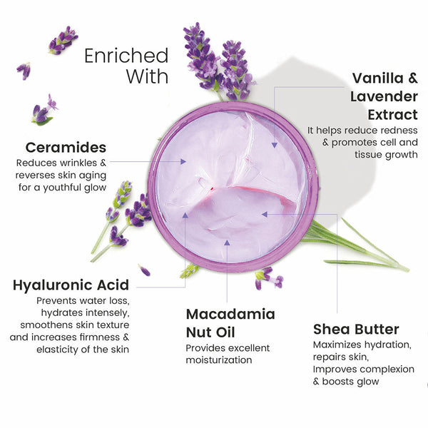 Lavender & Vanilla Cream Body Butter pH 5.5 Light Weight Moisturizer for Women & Men (200gm) Bryan & Candy