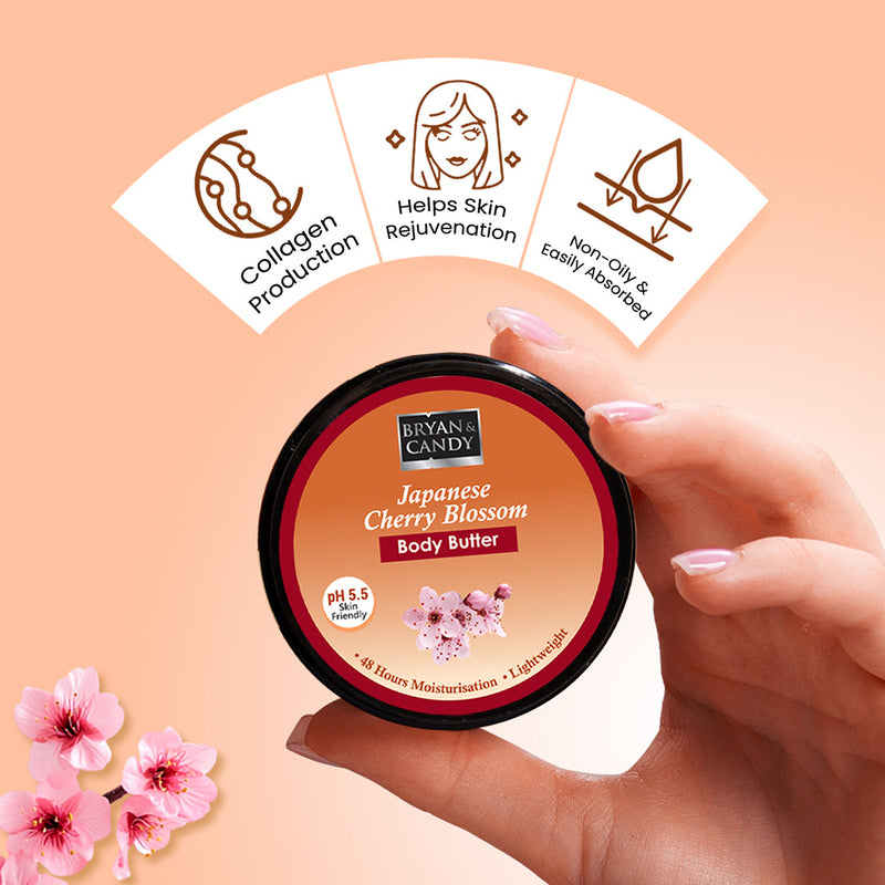 Cherry Blossom Body Butter pH 5.5  Light Weight Moisturizer for Women & Men (100gm) Bryan & Candy