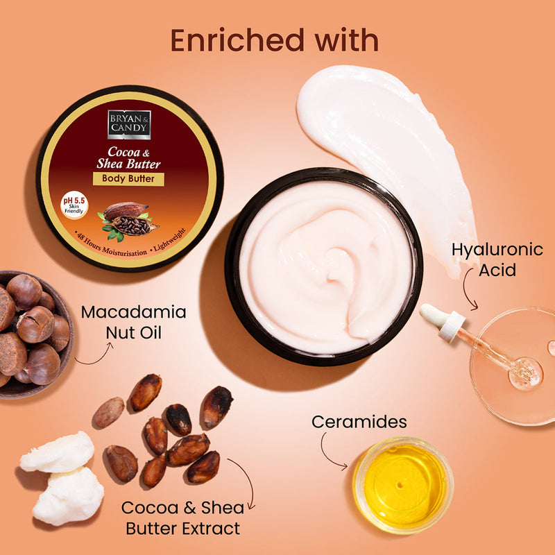 Cocoa Shea Butter pH 5.5 Light Weight  Moisturizer for Women & Men (100gm) Bryan & Candy