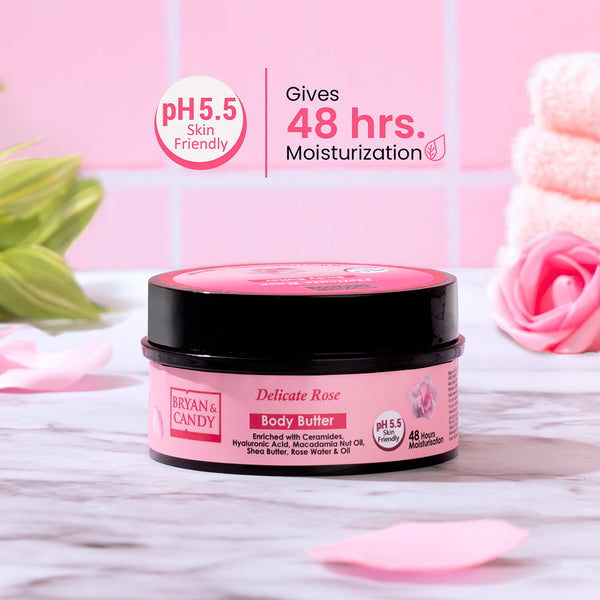 Delicate Rose Body Butter pH 5.5  Light Weight Moisturizer for Women & Men (100gm) Bryan & Candy