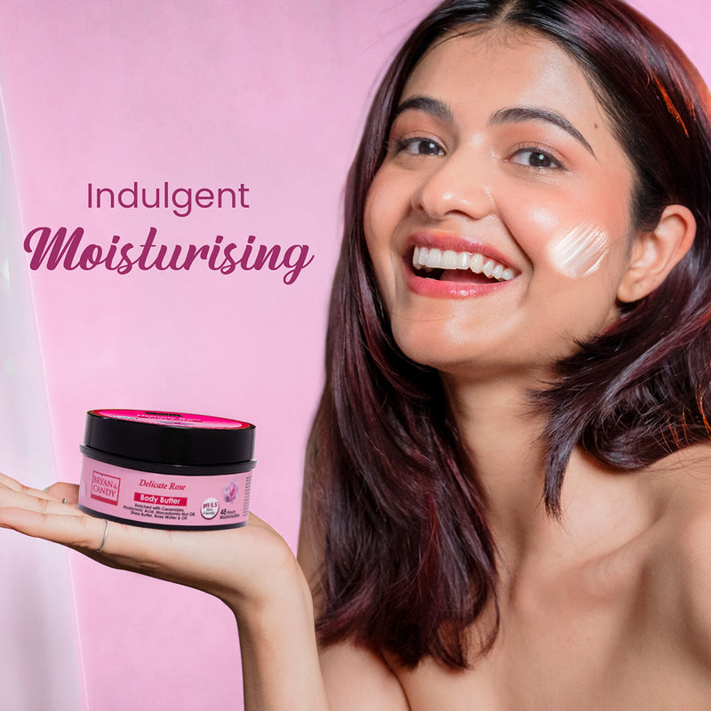 Delicate Rose Body Butter pH 5.5  Light Weight Moisturizer for Women & Men (100gm) Bryan & Candy