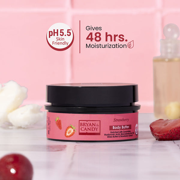 Strawberry Body  Butter pH 5.5  Light Weight Moisturizer for Women & Men (100gm) Bryan & Candy