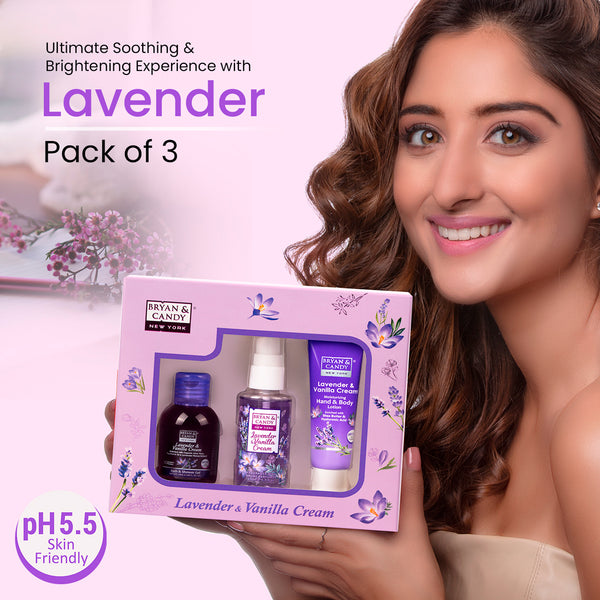 Lavender & Vanilla Cream Bath Kit Gift Set | Pack of 3 Bryan & Candy