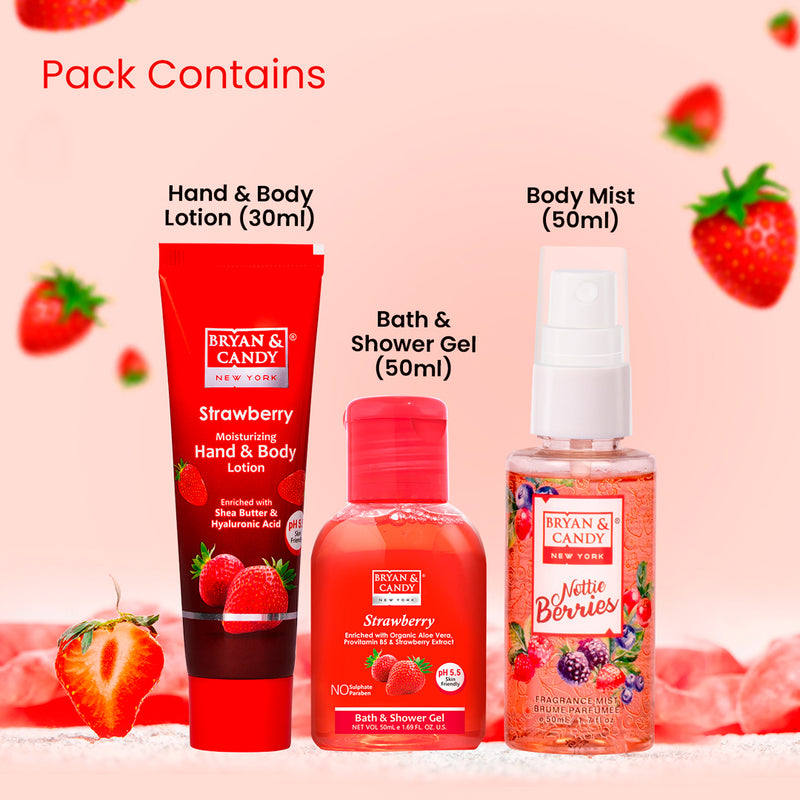 Strawberry Bath Kit Gift Set  | Pack of 3 Bryan & Candy