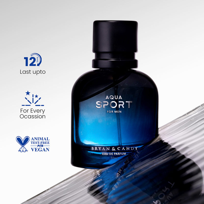 Aqua Sport Perfume (EDP) for Men, 50 ml, A Long-Lasting Fragrance with the Freshness and Soothing Scent of Mystical woods/ Zesty Bryan & Candy