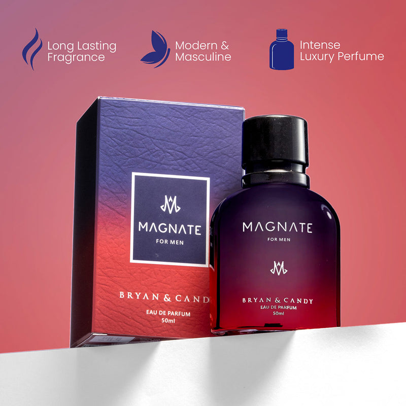 Magnate Perfume (EDP) for Men - 50ml : A Long-Lasting and Rejuvenating Fragrance of Success , Smoky, Spicy and Woody notes of Cedar and Sandalwood Bryan & Candy