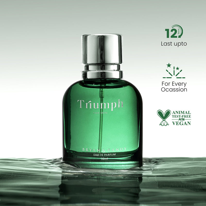 Triumph Perfume (EDP) for Men - 50ml, Long Lasting Fragrance with a Fruity appeal and exotic notes of patchouli and lavendar Bryan & Candy